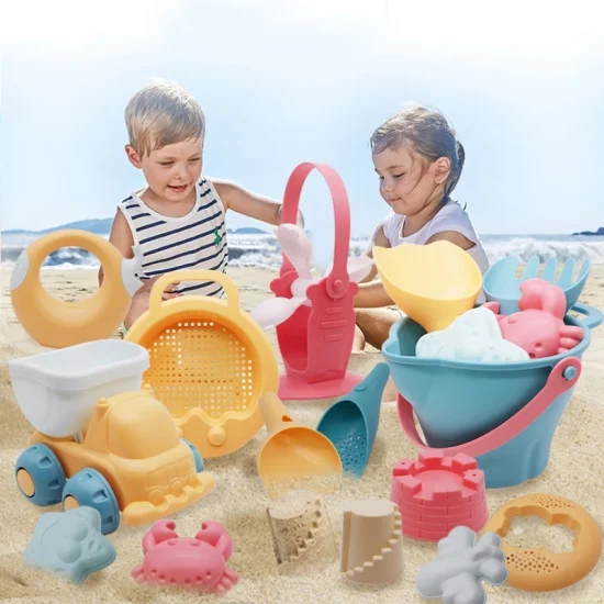 Regalo de verano para niños, 17 Uds., juego de juguete para arena de playa, juego de arena y agua, cubo, juguetes divertidos de silicona para playa